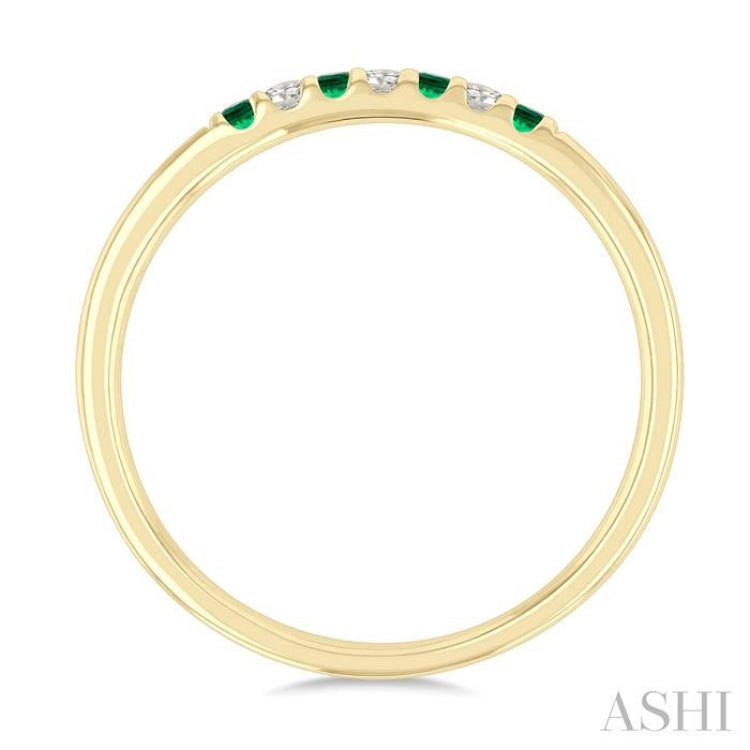1/20 Ctw 1.55 MM Round Cut Emerald and Round Cut Diamond Precious Fashion Band in 10K Yellow Gold