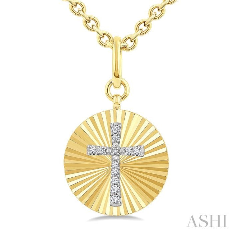 1/10 Ctw Latin Cross Round Cut Diamond Fluted Circle Medallion Pendant With Chain in Yellow Gold Vermeil