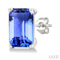 5X3 MM Octagon Shape Tanzanite Precious Stud Earrings in 14K White Gold