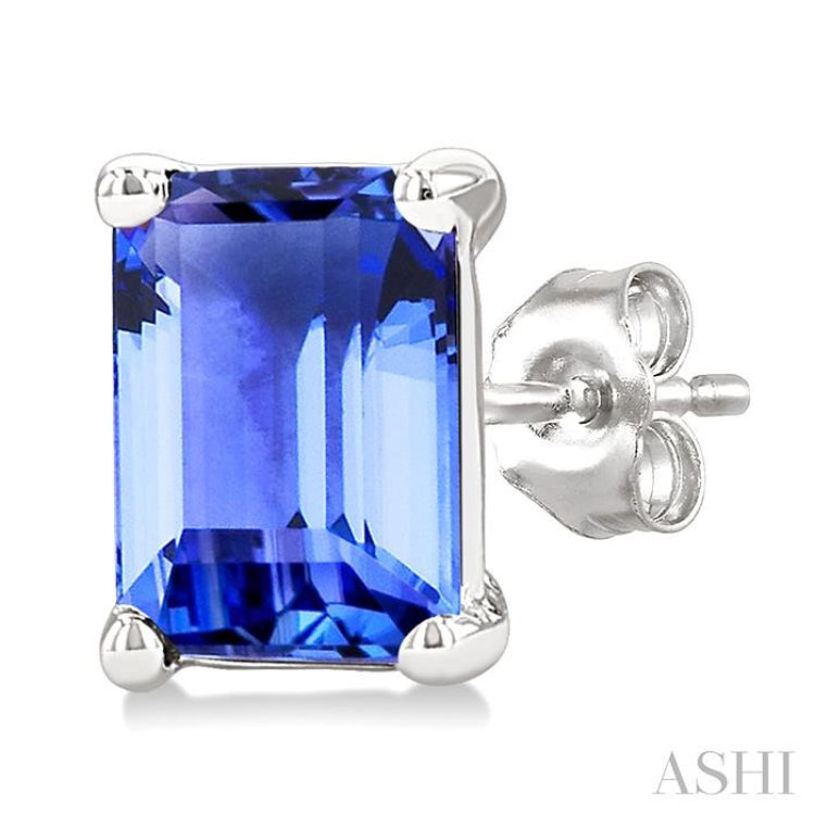 4X3 MM Octagon Shape Tanzanite Precious Stud Earrings in 14K White Gold