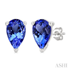 4X3 MM Pear Shape Tanzanite Precious Stud Earrings in 14K White Gold