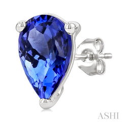 4X3 MM Pear Shape Tanzanite Precious Stud Earrings in 14K White Gold