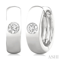 1/3 Ctw Bezel Set Round Cut Diamond Fashion Huggie Earrings in 14K White Gold