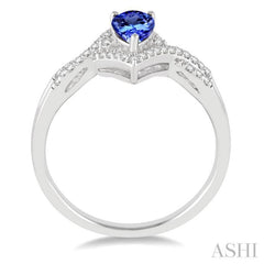 6x4 MM Pear Shape Tanzanite and 1/6 Ctw Round Cut Diamond Ring in 14K White Gold