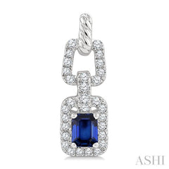 1/4 Ctw 4X3MM Octagon Shape Sapphire and Round Cut Diamond Halo Precious Link Earring in 14K White Gold