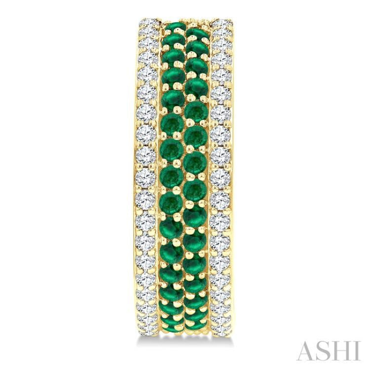 5/8 Ctw Twin Row 1.50MM Round Cut Emerald and Round Cut Diamond Precious Hoop Earring in 14K Yellow Gold