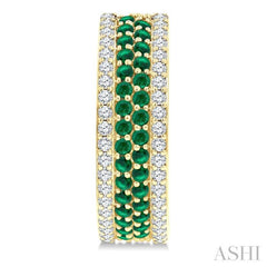 5/8 Ctw Twin Row 1.50MM Round Cut Emerald and Round Cut Diamond Precious Hoop Earring in 14K Yellow Gold