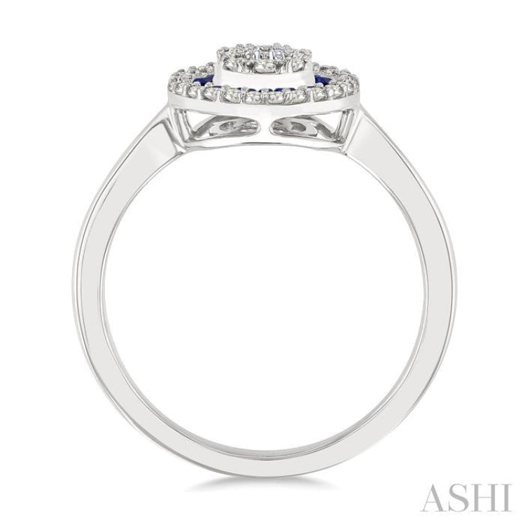 1/4 Ctw Circular Shape 1.35MM Round Cut Sapphire, Baguette and Round Cut Diamond Precious Fusion Ring in 14K White Gold