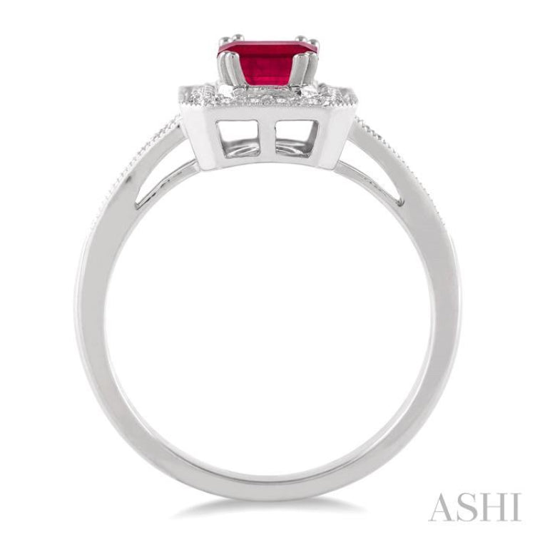 6x4 MM Emerald Shape Ruby and 1/4 Ctw Round Cut Diamond Ring in 14K White Gold