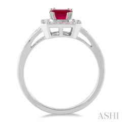 6x4 MM Emerald Shape Ruby and 1/4 Ctw Round Cut Diamond Ring in 14K White Gold