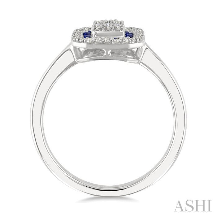 1/4 Ctw Octagonal Shape 1.35MM Round Cut Sapphire, Baguette and Round Cut Diamond Precious Fusion Ring in 14K White Gold