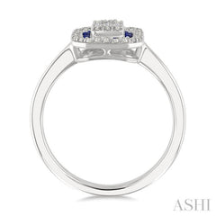 1/4 Ctw Octagonal Shape 1.35MM Round Cut Sapphire, Baguette and Round Cut Diamond Precious Fusion Ring in 14K White Gold