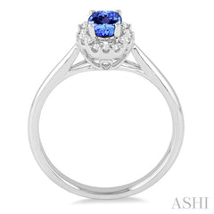 6x4 MM Oval Cut Tanzanite and 1/6 Ctw Round Cut Diamond Precious Ring in 14K White Gold
