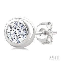 3/4 Ctw Bezel Set Round Cut Diamond Stud Earrings in 14K White Gold