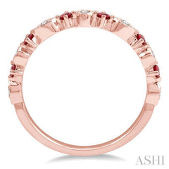 1.8 MM Round Cut Ruby and 1/20 Ctw Round Cut Diamond Precious Half Eternity Wedding Band in 14K Rose Gold