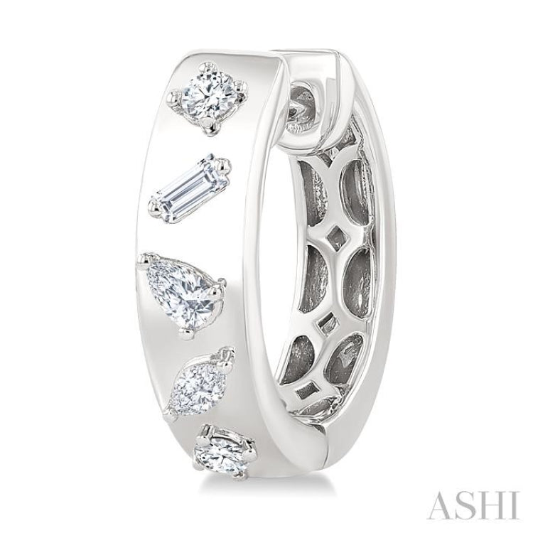 1/3 Ctw Mixed Cut Diamond Fashion Hoop Earring in 14K White Gold