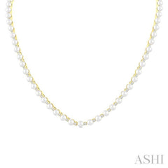 4 MM Cultured Pearl and 2 Ctw Round Cut Diamond Straightline Fashion Necklace in 14K Yellow Gold
