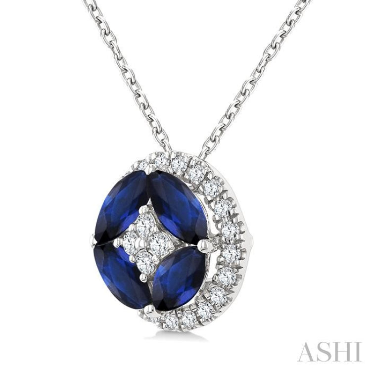 5X2.5 Marquise Shape Sapphire and 1/6 Ctw Round Cut Diamond Fashion Precious Pendant With Chain in 10K White Gold