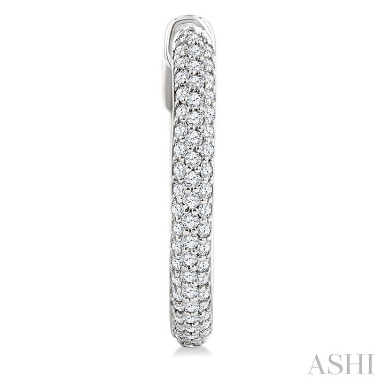 1/2 Ctw 3-Row Pave Set Round Cut Diamond Fashion Hoop Earring in 14K White Gold