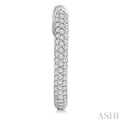 1/2 Ctw 3-Row Pave Set Round Cut Diamond Fashion Hoop Earring in 14K White Gold