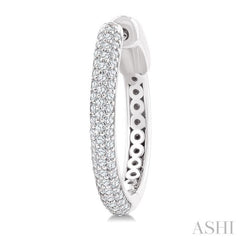 1/2 Ctw 3-Row Pave Set Round Cut Diamond Fashion Hoop Earring in 14K White Gold