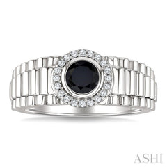 1/8 Ctw 6 MM Onyx and Round Cut Diamond Halo Semi-Precious Men's Ring in 10K White Gold