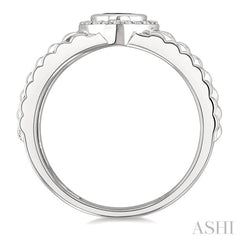 1/8 Ctw 6 MM Onyx and Round Cut Diamond Halo Semi-Precious Men's Ring in 10K White Gold