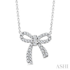 1/5 Ctw Bow Round Cut Diamond Petite Fashion Pendant With Chain in 10K White Gold