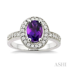 8x6 MM Oval Cut Amethyst and 1/3 Ctw Round Cut Diamond Ring in 14K White Gold