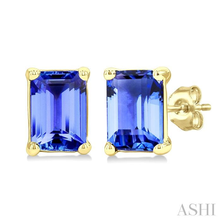 4X3 MM Octagon Shape Tanzanite Precious Stud Earrings in 14K Yellow Gold