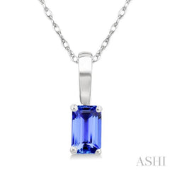 5X3 MM Octagon shape Tanzanite Precious Solitaire Pendant With Chain in 14K White Gold