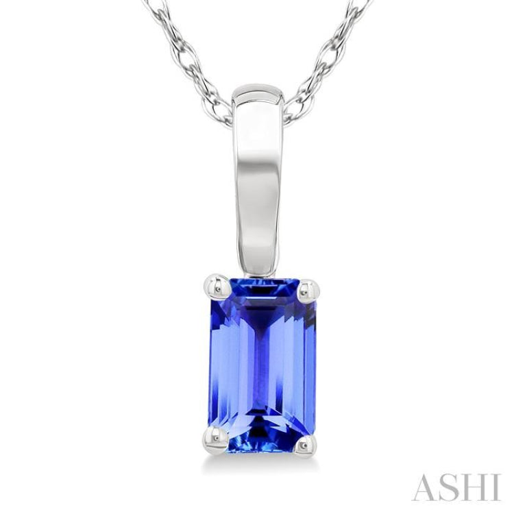 5X3 MM Octagon shape Tanzanite Precious Solitaire Pendant With Chain in 14K White Gold