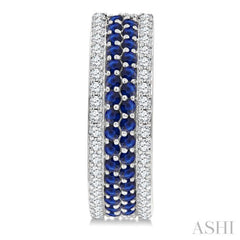 5/8 Ctw Twin Row 1.50MM Round Cut Sapphire and Round Cut Diamond Precious Hoop Earring in 14K White Gold