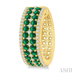 3/4 Ctw 2.00MM Round Cut Emerald and Round Cut Diamond Precious Hoop Earring in 14K Yellow Gold