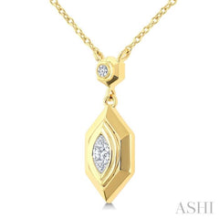 1/6 Ctw Hexagon Shaped Marquise and Round Cut Diamond Fashion Pendant With Chain in 14K Yellow Gold