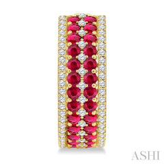 3/4 Ctw 2.00MM Round Cut Ruby and Round Cut Diamond Precious Hoop Earring in 14K Yellow Gold