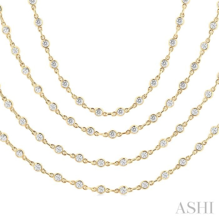 5 1/2 Ctw Bezel Set Round Cut Diamond Layered 60-Inch Necklace in 14K Yellow Gold