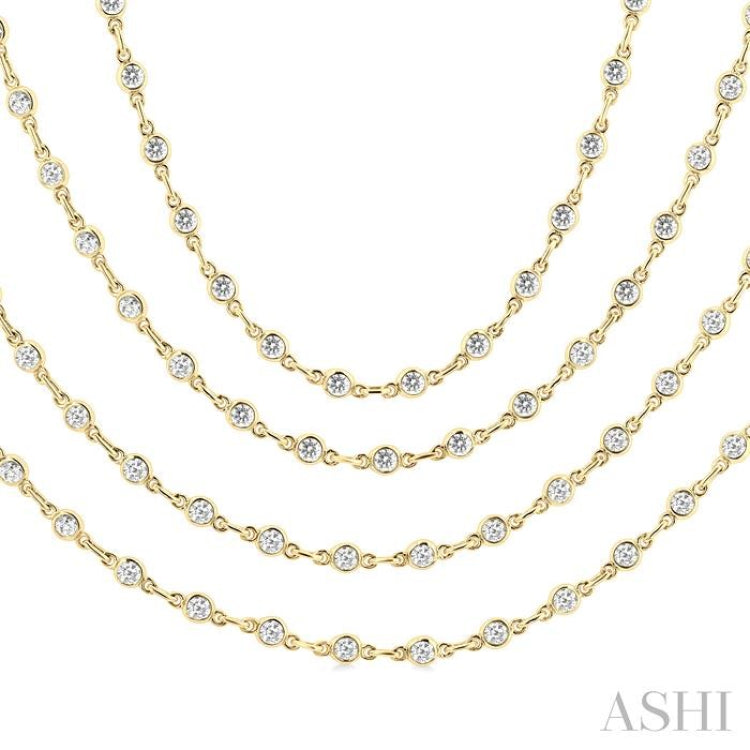 7 Ctw Bezel Set Round Cut Diamond Layered 60-Inch Necklace in 14K Yellow Gold