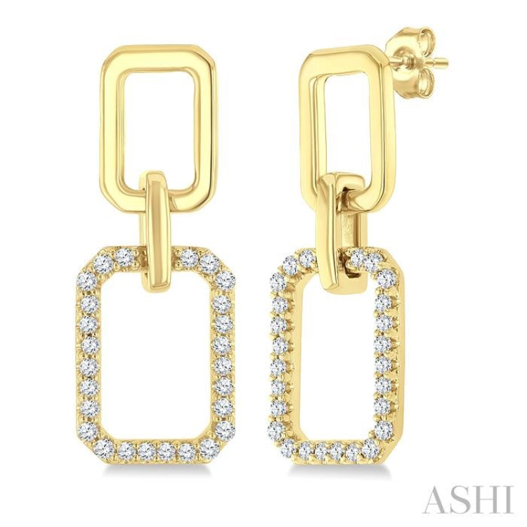 1/3 Ctw  Octagonal Shape Link Round Cut Diamond Fashion Earring in 10K Yellow Gold