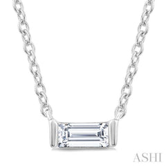 1/20 Ctw Baguette Diamond Petite Fashion Pendant With Chain in 10K White Gold