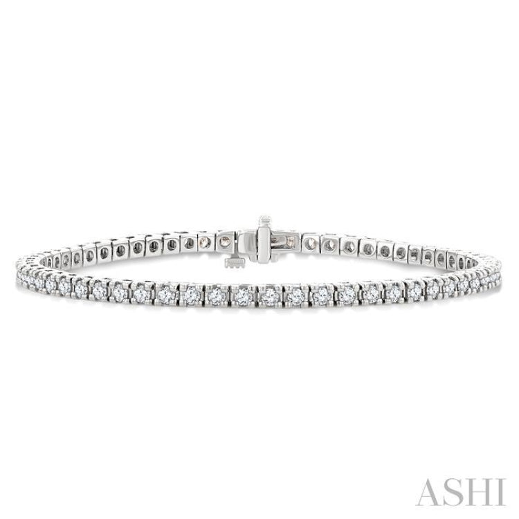 2 Ctw Square Shape Round Cut Diamond Tennis Bracelet in 14K White Gold