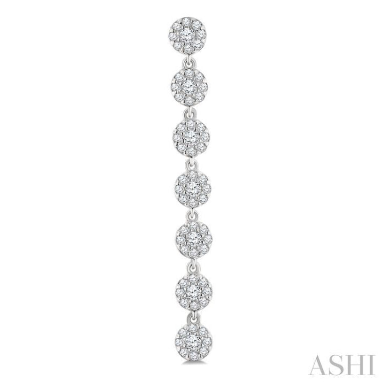 1/2 Ctw Floral Link Round Cut Diamond Cluster Fashion Long Earring in 14K White Gold