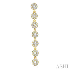 1/2 Ctw Floral Link Round Cut Diamond Cluster Fashion Long Earring in 14K Yellow Gold