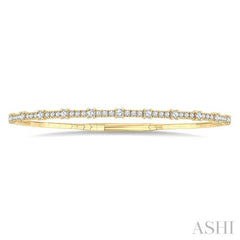 1 Ctw Halfway Prong Set Round Cut Diamond Flex Bangle in 14K Yellow Gold
