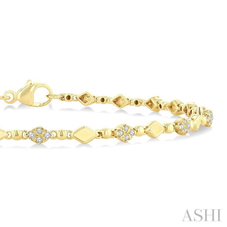 1/4 Ctw Kite Mount & Bead Link Round Cut Diamond Fashion Bracelet in 10K Yellow Gold