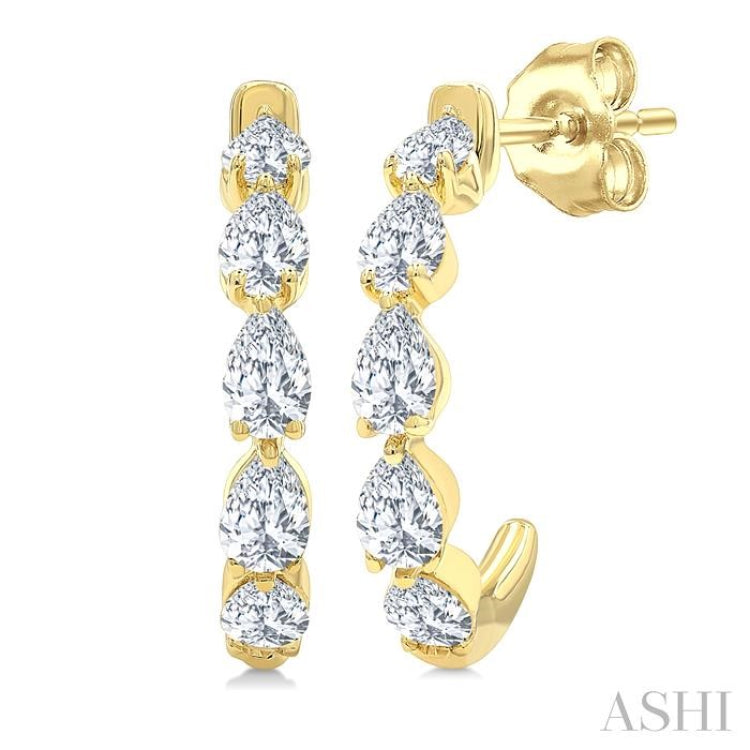 3/4 Ctw Pear Cut Diamond Link Fashion Half Hoop Earrings in 14K Yellow Gold