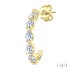 3/4 Ctw Pear Cut Diamond Link Fashion Half Hoop Earrings in 14K Yellow Gold
