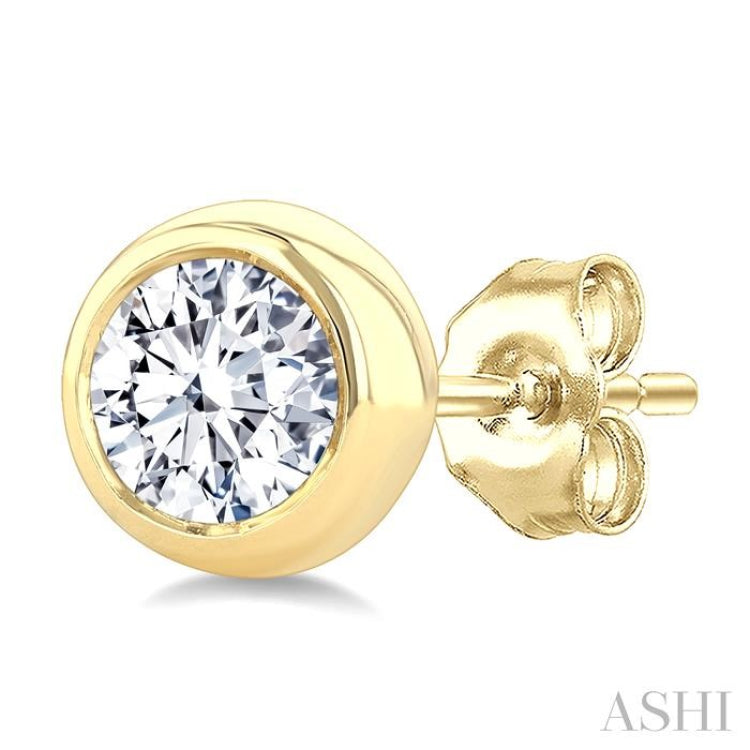 5/8 Ctw Bezel Set Round Cut Diamond Stud Earrings in 14K Yellow Gold