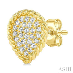 1/5 Ctw Pear Shape Rope Border Round Cut Diamond Fashion Stud Earrings in 10K Yellow Gold