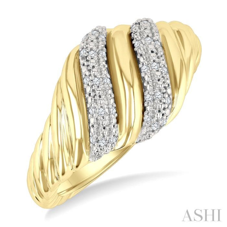 1/10 Ctw Bold Puffed Ribbed Swirl Round Cut Diamond Fashion Wide Band in Yellow Gold Vermeil